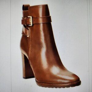 Ralph Lauren Brown Leather High-Heel Ankle Boots